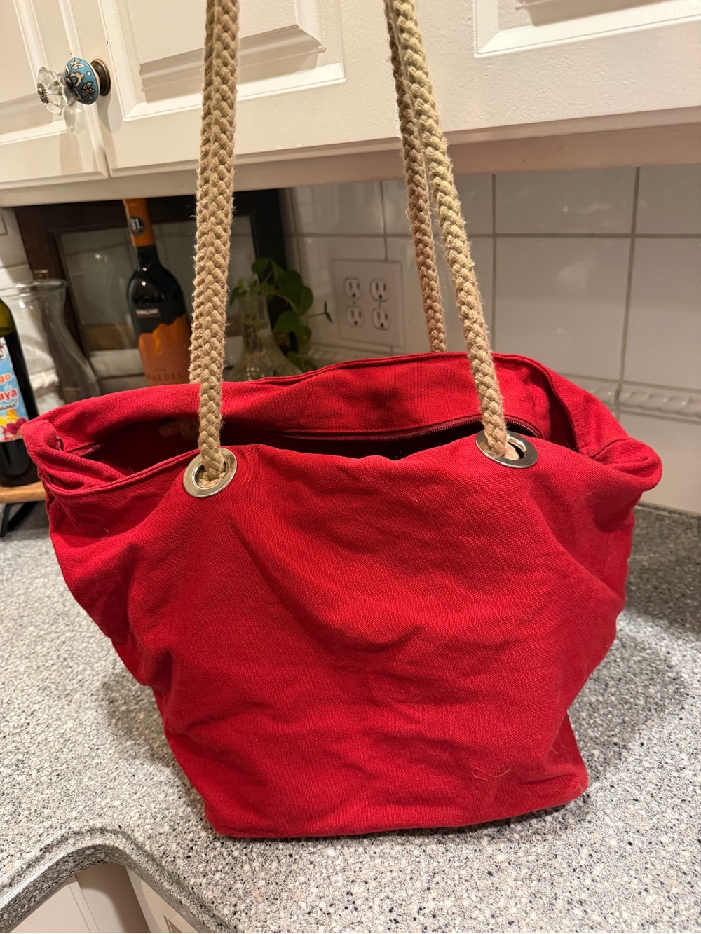 Gap Red Canvas Rope-Handle Tote Bag